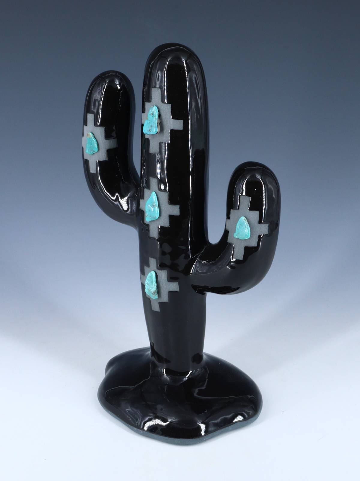 San Juan Pueblo Black Pottery Cactus