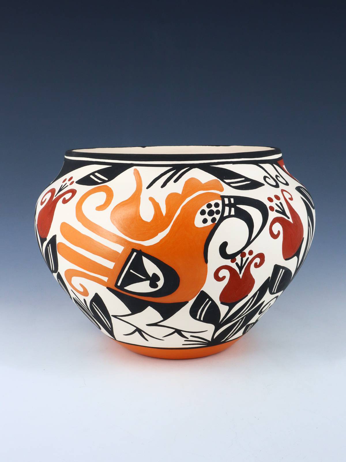 Acoma Pueblo Hand Painted Parrot Pottery Bowl - PuebloDirect.com