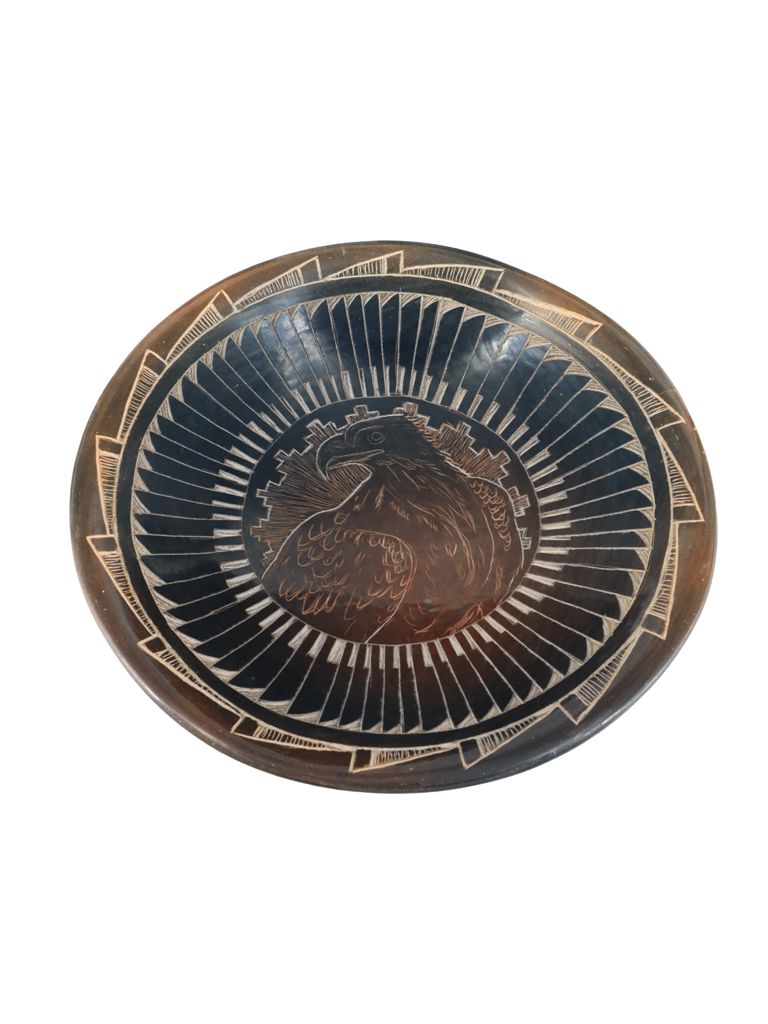 Santa Clara Pueblo Hand Coiled Etched Eagle Plate - PuebloDirect.com