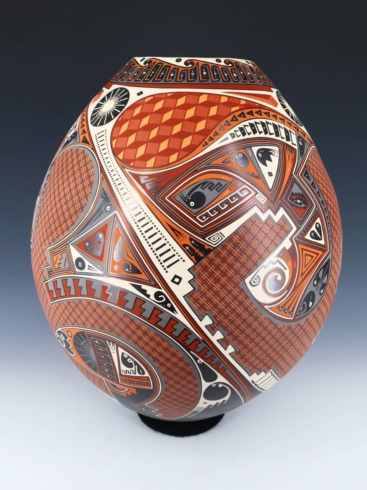 Large Mata Ortiz Hand Coiled and Painted Paquime Pottery - PuebloDirect.com