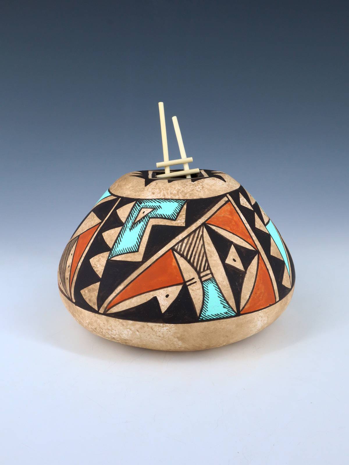 Acoma Style Painted Pueblo Hand Coiled Pottery with Ladder