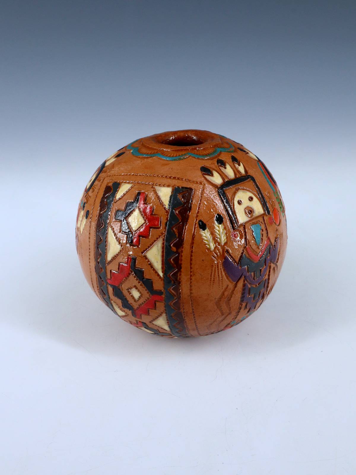 Olla de semillas de cerámica pintada a mano de bisonte grabado navajo