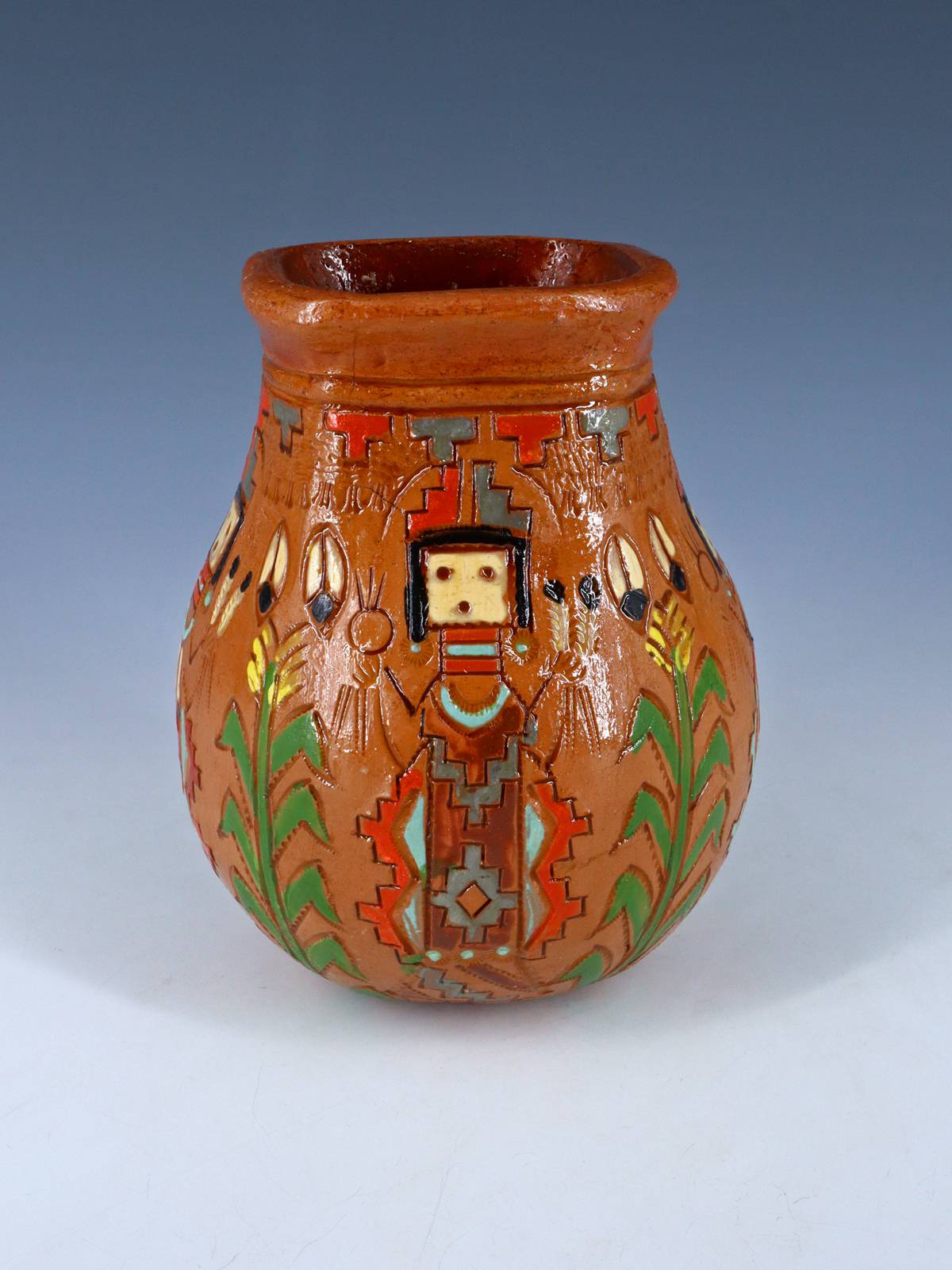 Pot de graines de poterie peint à la main de bison gravé Navajo