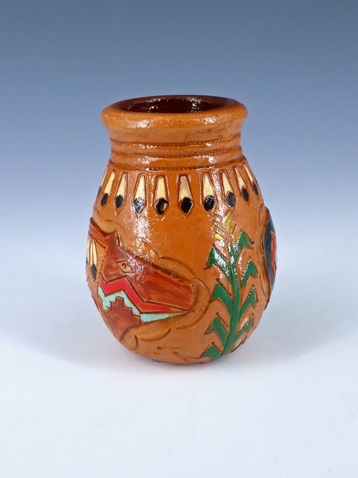 Olla de semillas de cerámica pintada a mano de bisonte grabado navajo