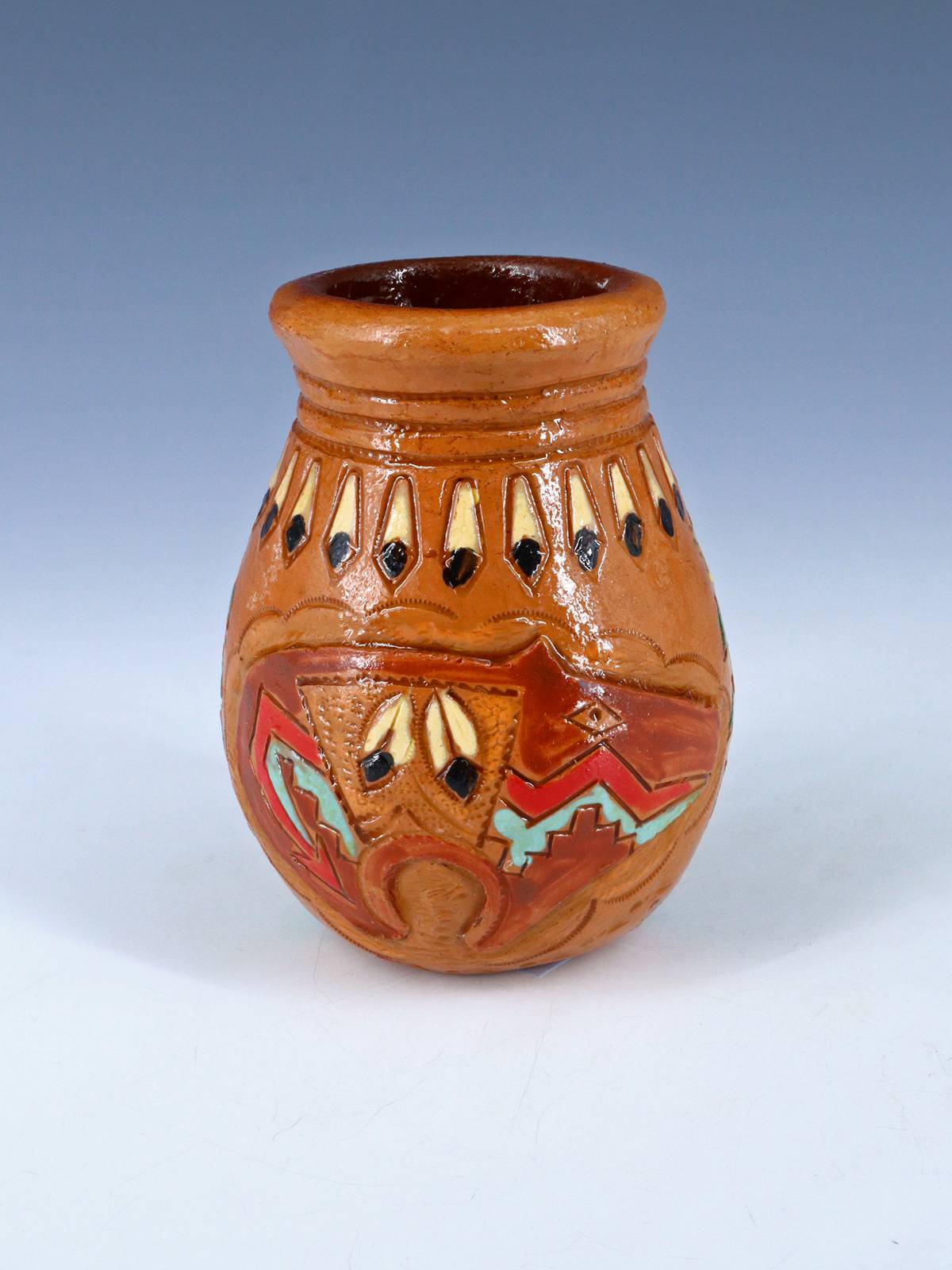 Olla de semillas de cerámica pintada a mano de bisonte grabado navajo