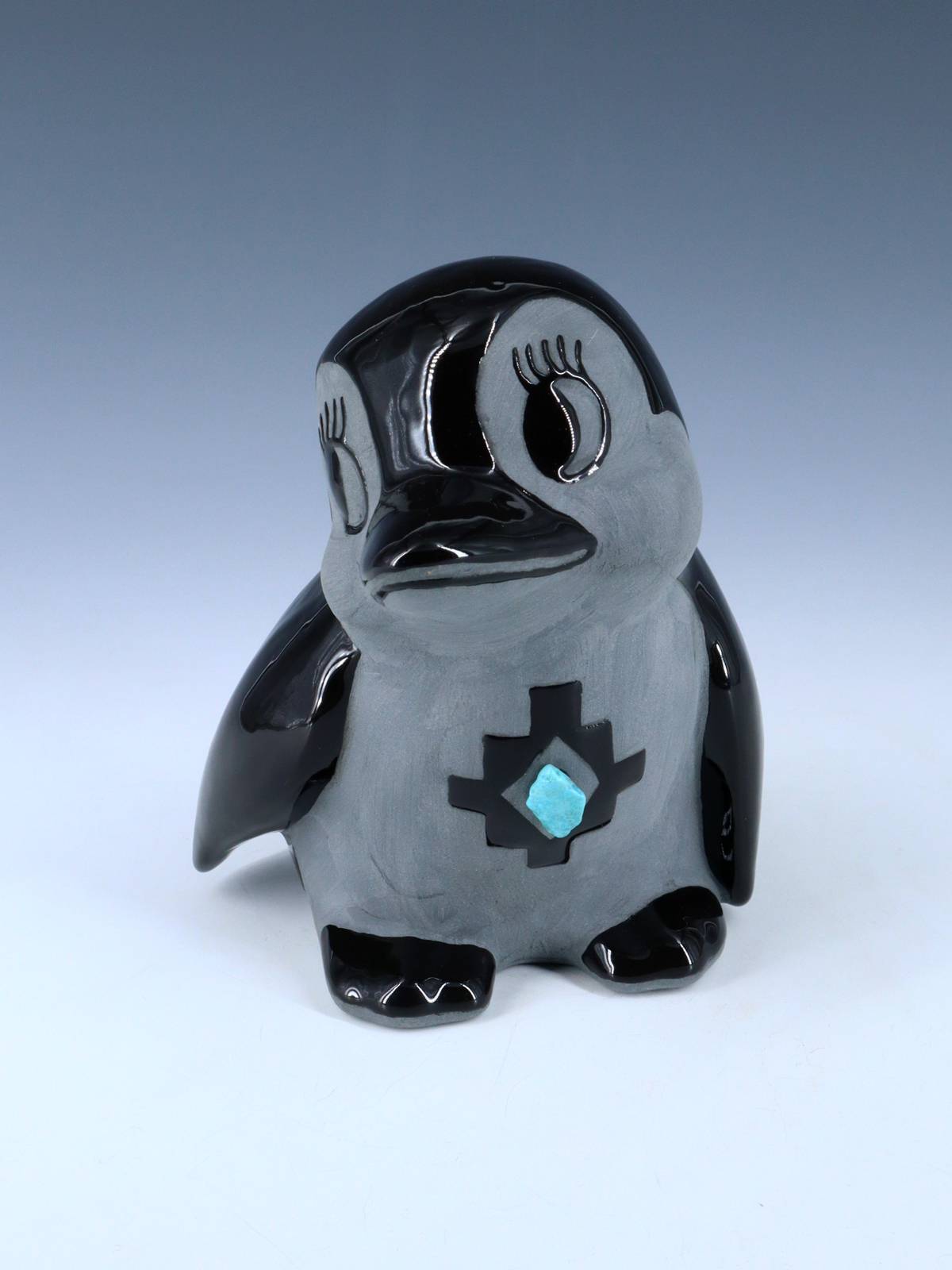 San Juan Pueblo Black Pottery Penguin