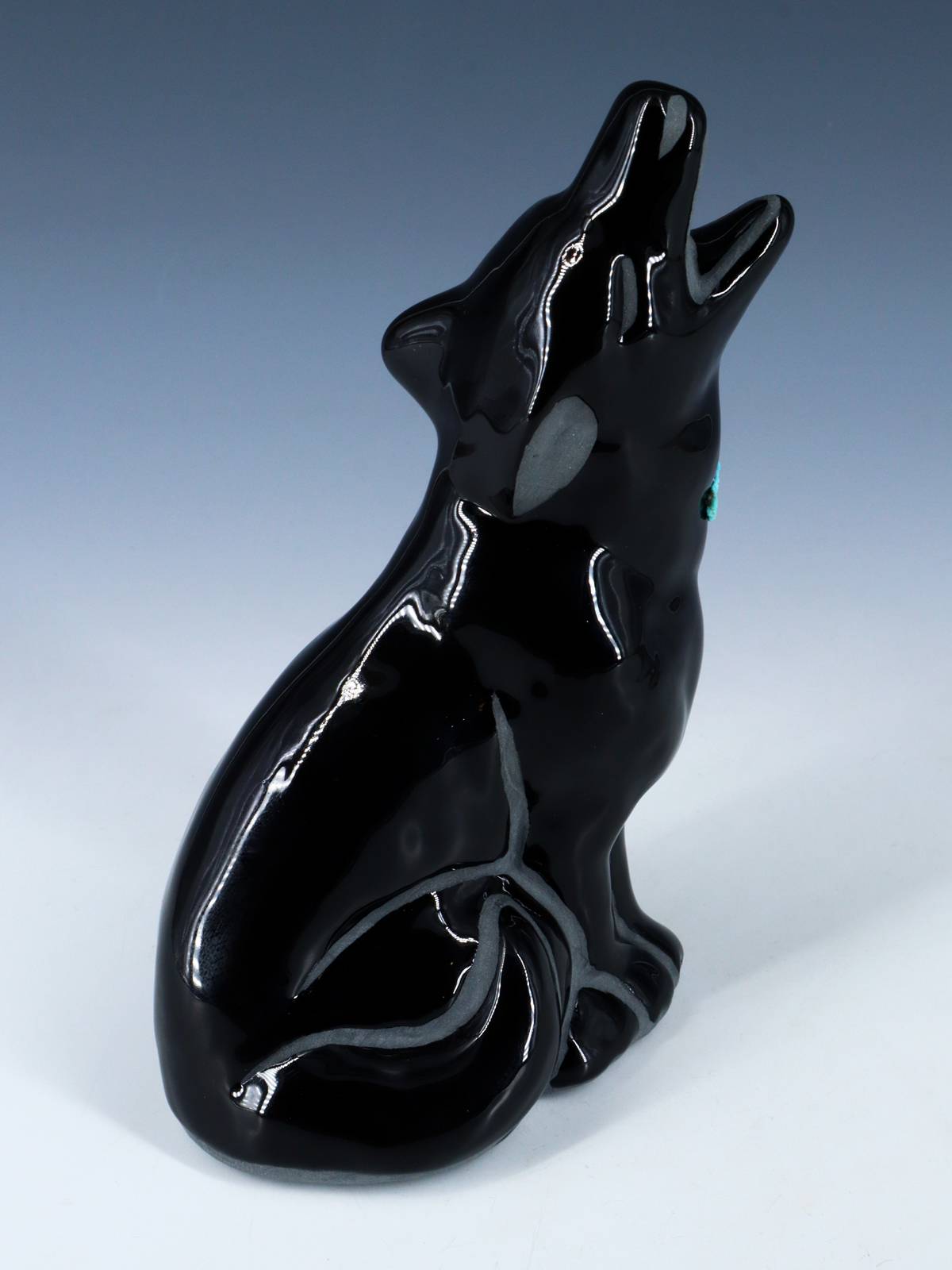 San Juan Pueblo Black Pottery Owl Howling Coyote