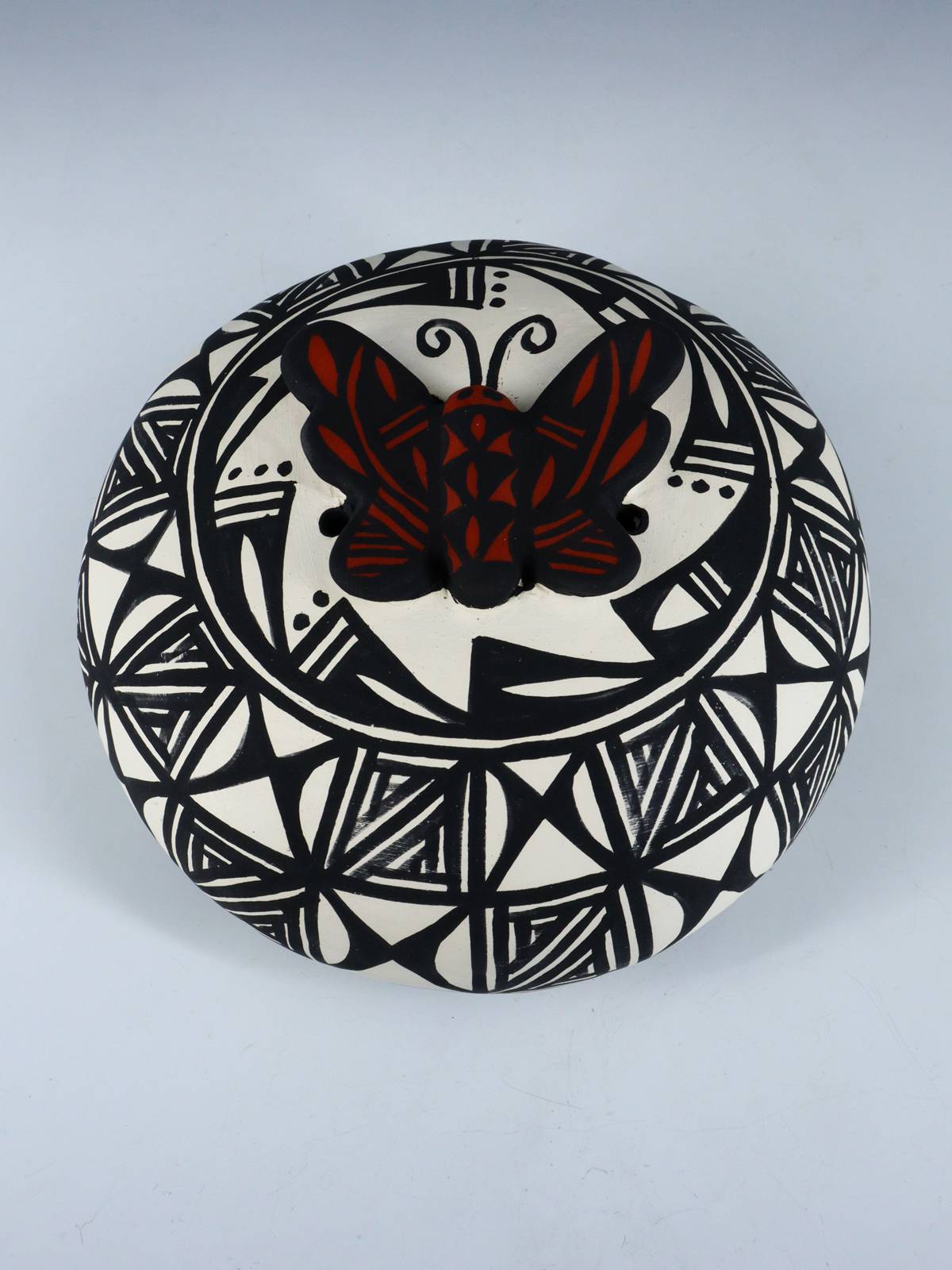 Acoma Pueblo Hand Coiled Pottery Butterfly Seed Pot