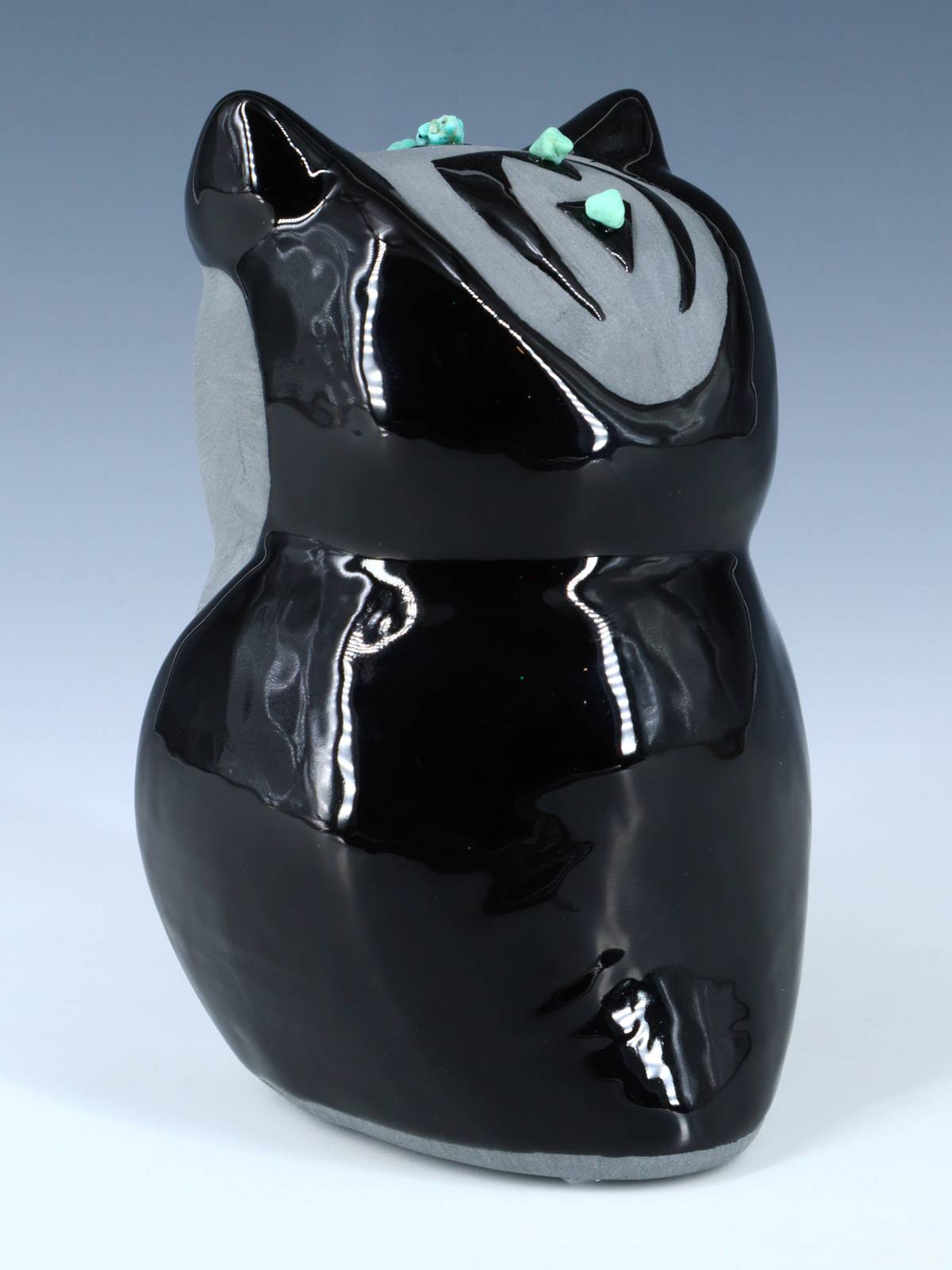 San Juan Pueblo Black Pottery Owl Figurine