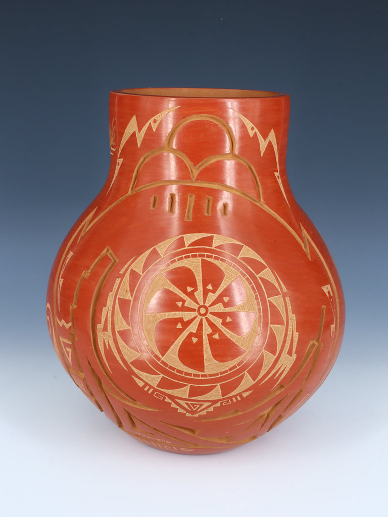 Estate Santa Clara Pueblo Hand Coiled and Carved Red Clay Pottery - PuebloDirect.com
