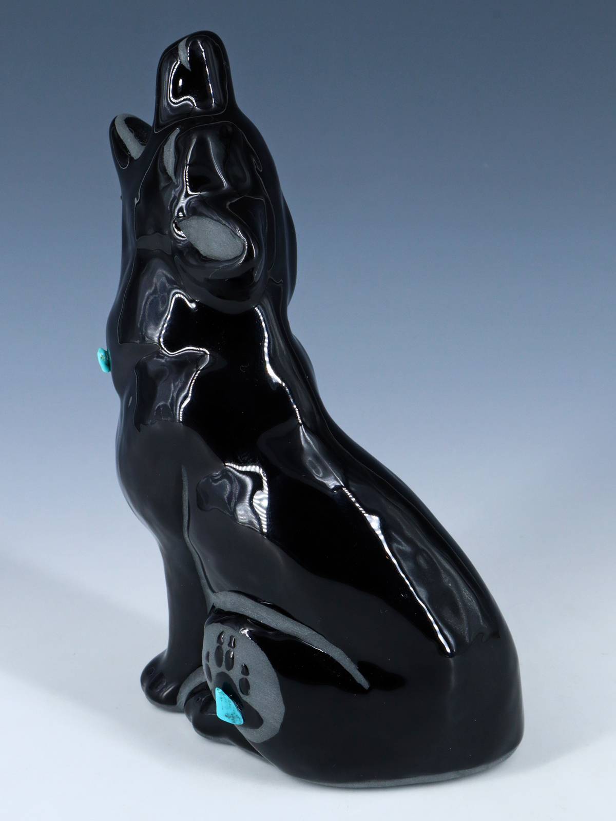 San Juan Pueblo Black Pottery Howling Coyote