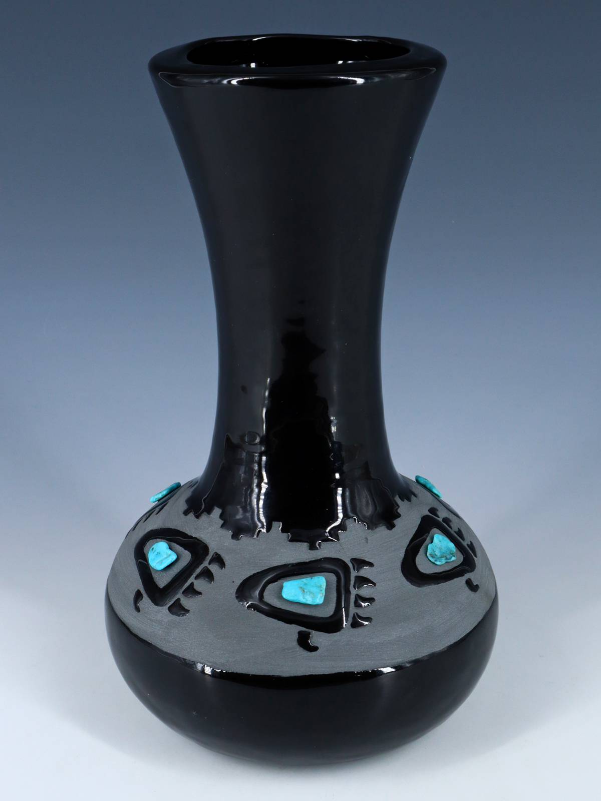 San Juan Pueblo Black Bear Paw Pottery Vase