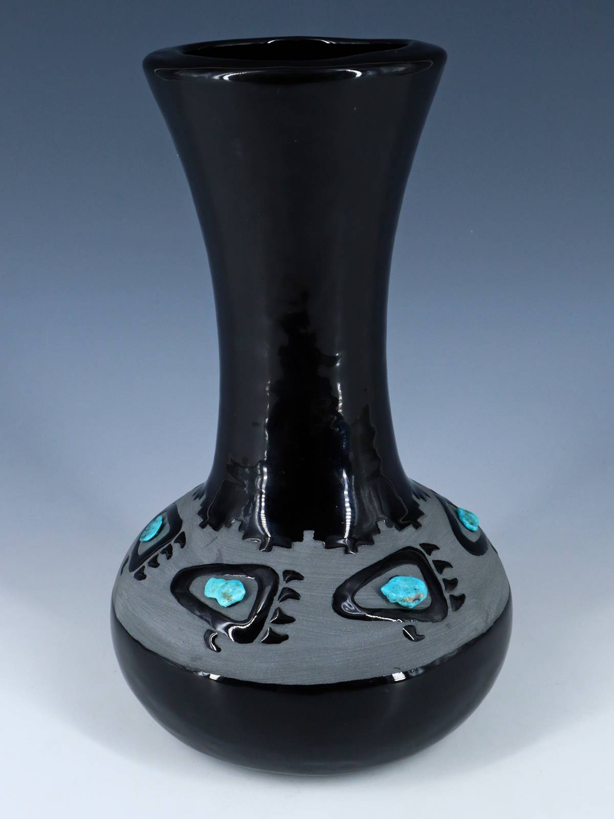 San Juan Pueblo Black Bear Paw Pottery Vase