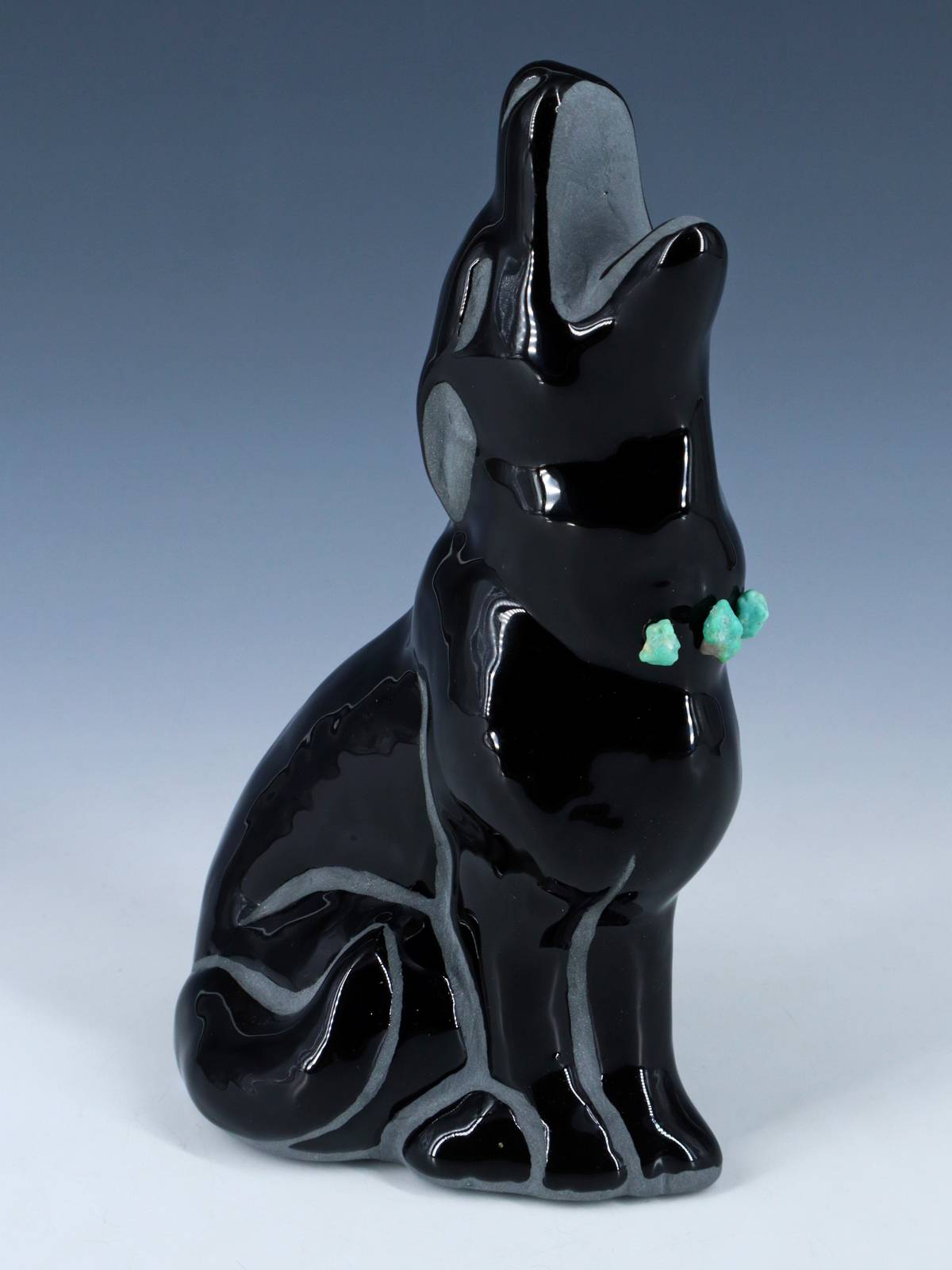 San Juan Pueblo Black Pottery Howling Coyote