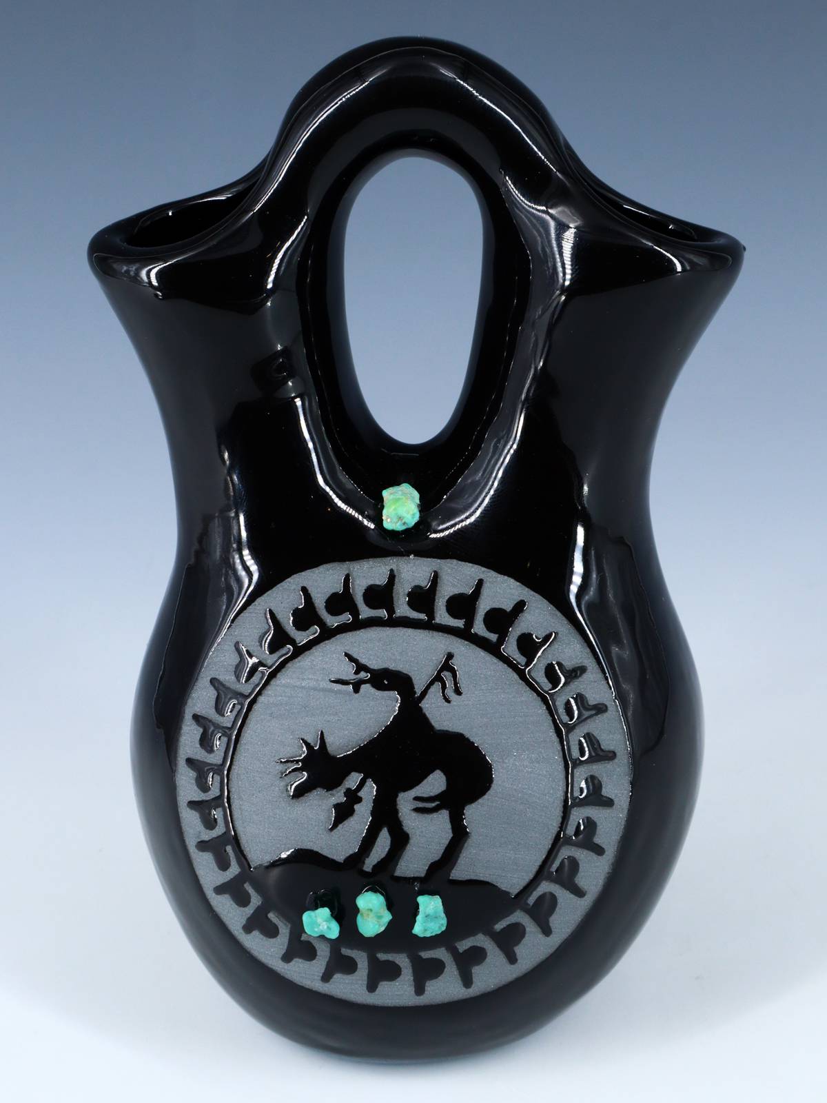 Vase de mariage tortue en poterie noire San Juan Pueblo
