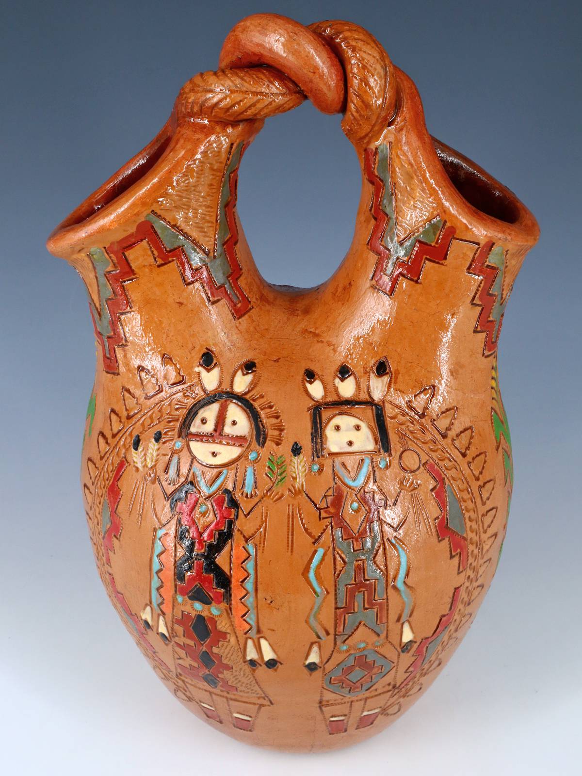 Pot de graines de poterie peint à la main de bison gravé Navajo