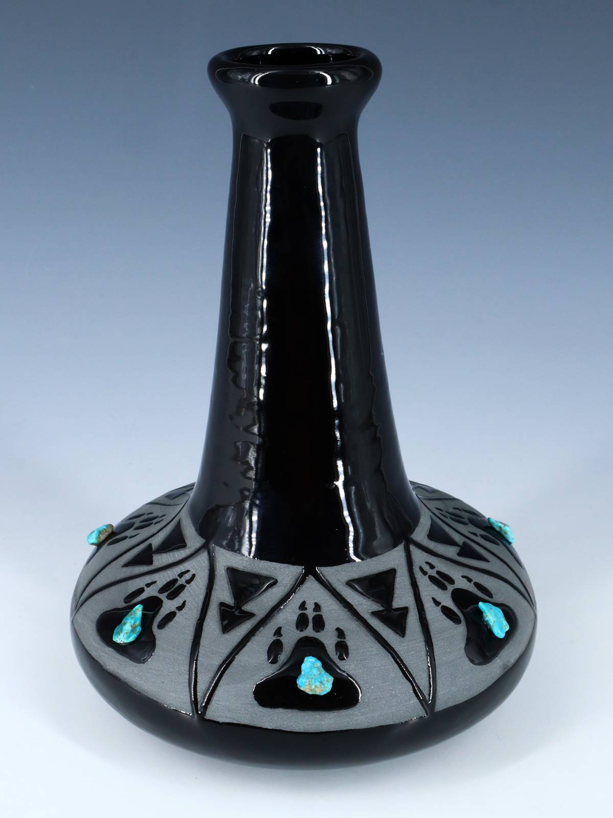 San Juan Pueblo Black Bear Paw Pottery Vase