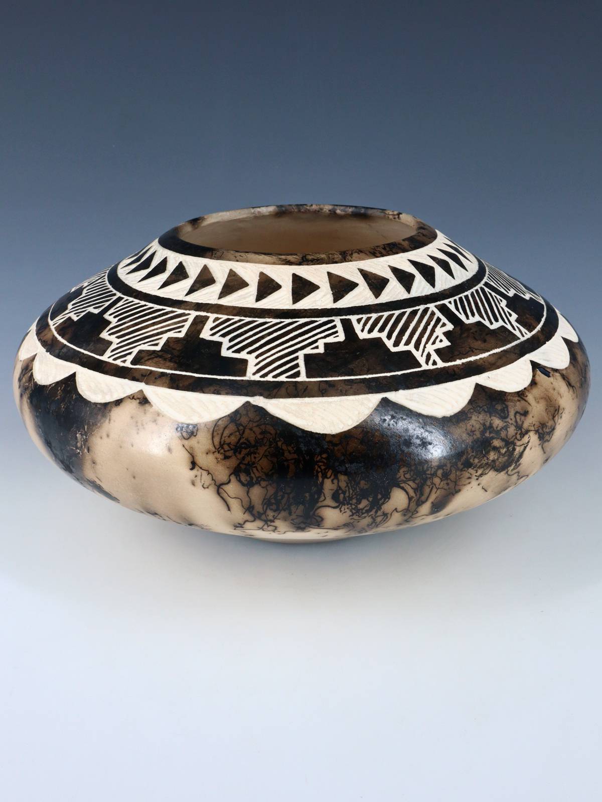 Acoma Pueblo Etched Horsehair Pottery Bowl
