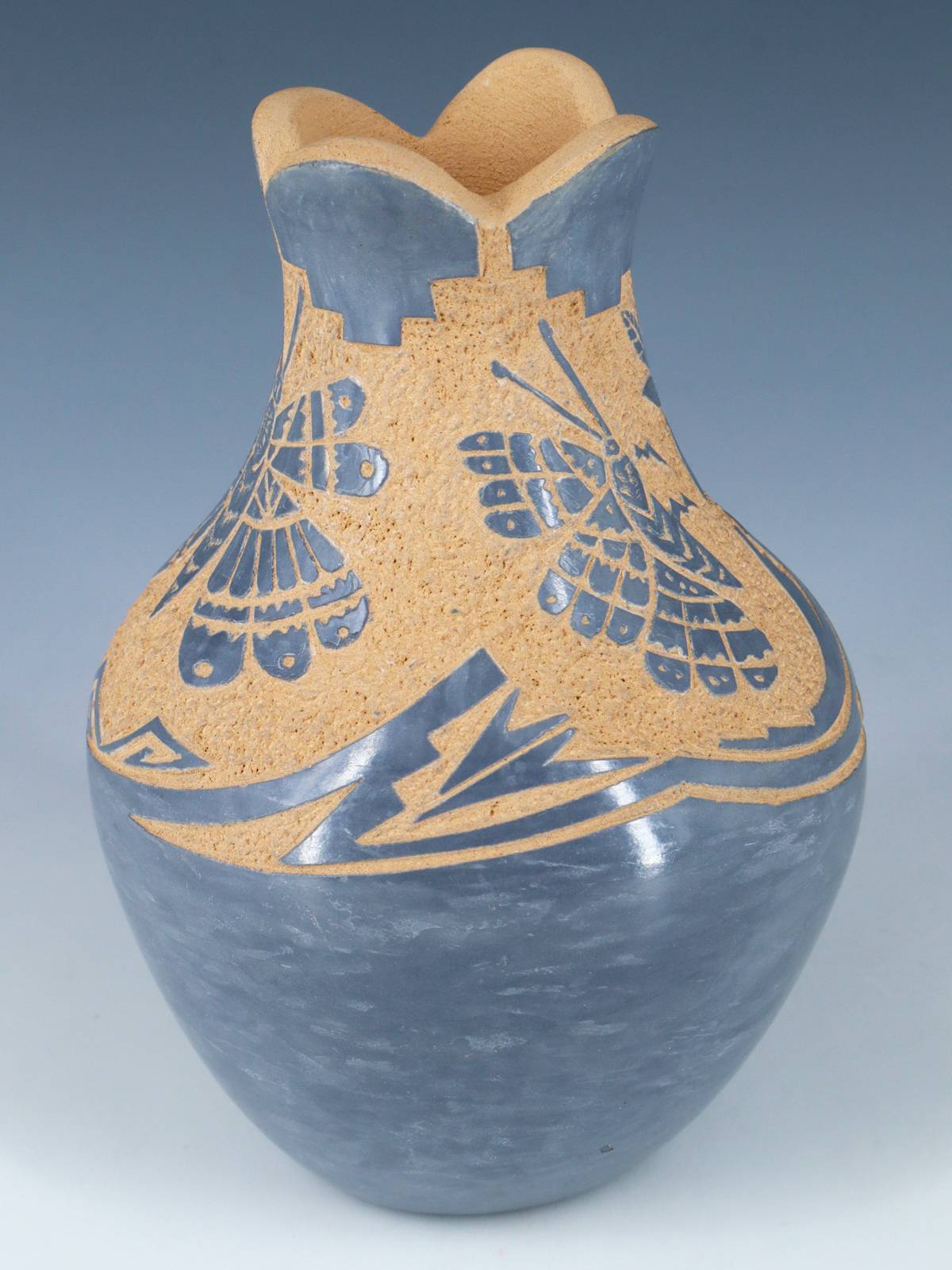 Jemez Pueblo Hand Coiled Etched Pottery Vase