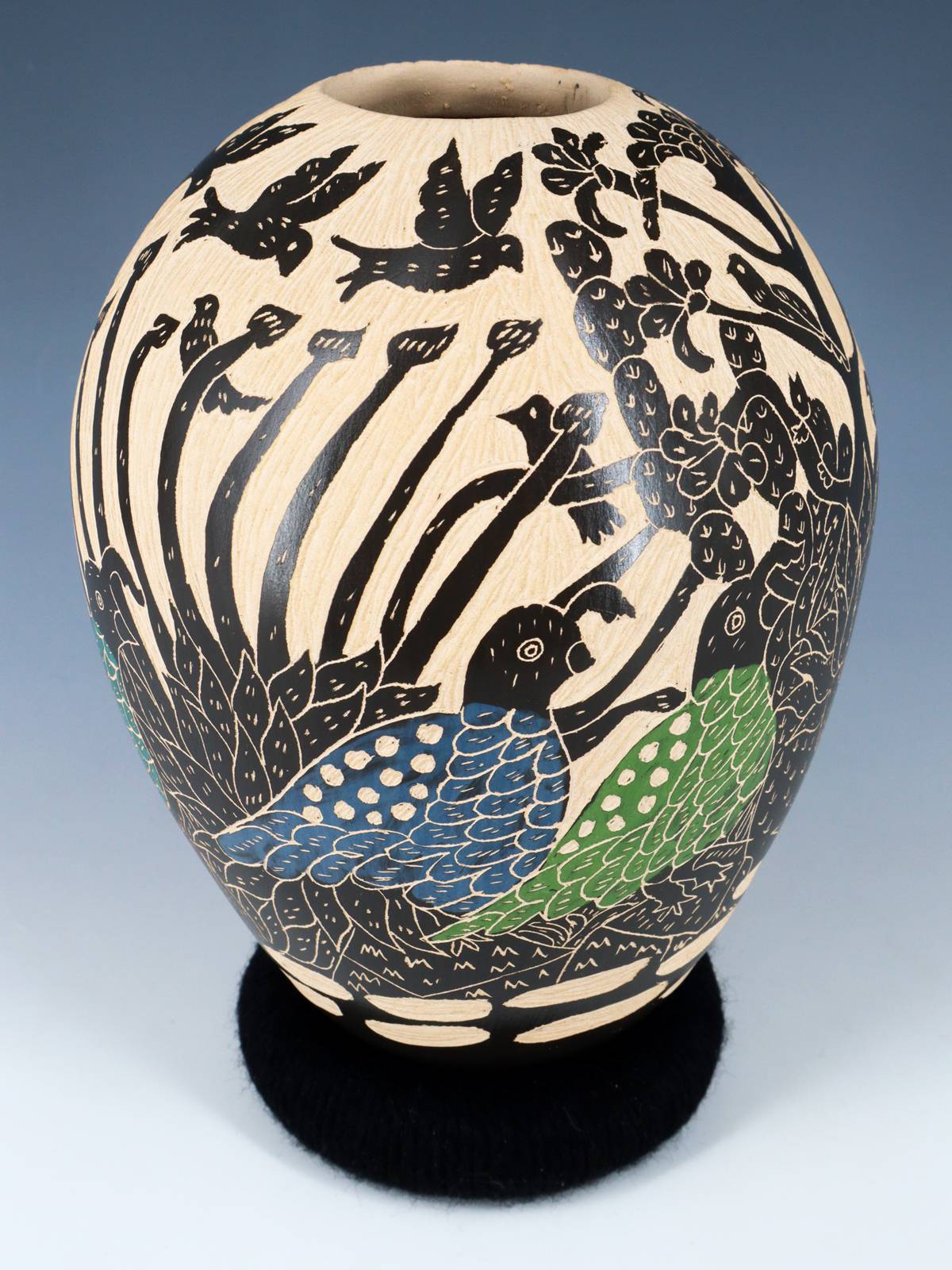 Mata Ortiz Hand Coiled Wildlife Etched Pottery