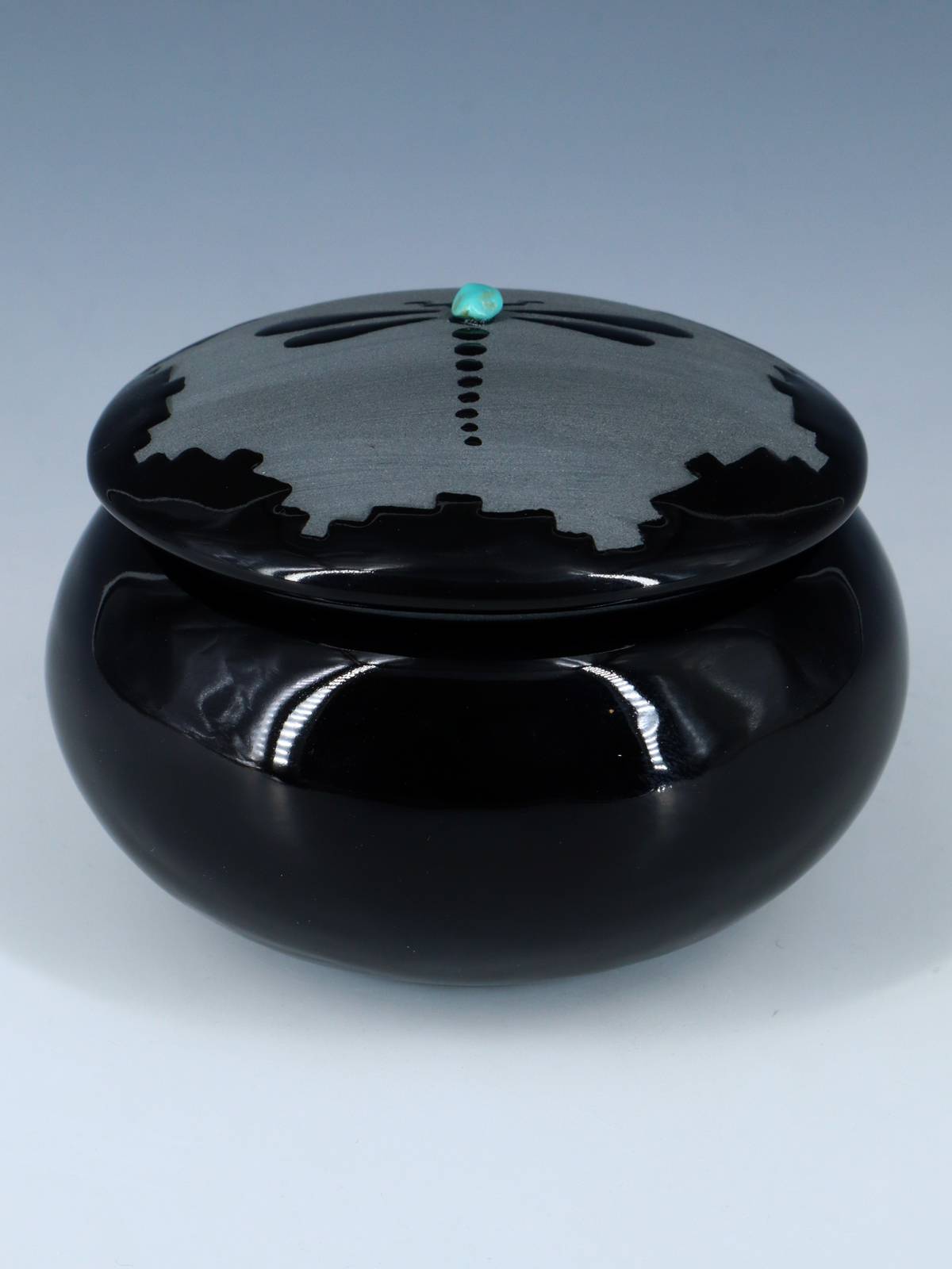 San Juan Pueblo Black Pottery Dragonfly Jewelry Box - PuebloDirect.com