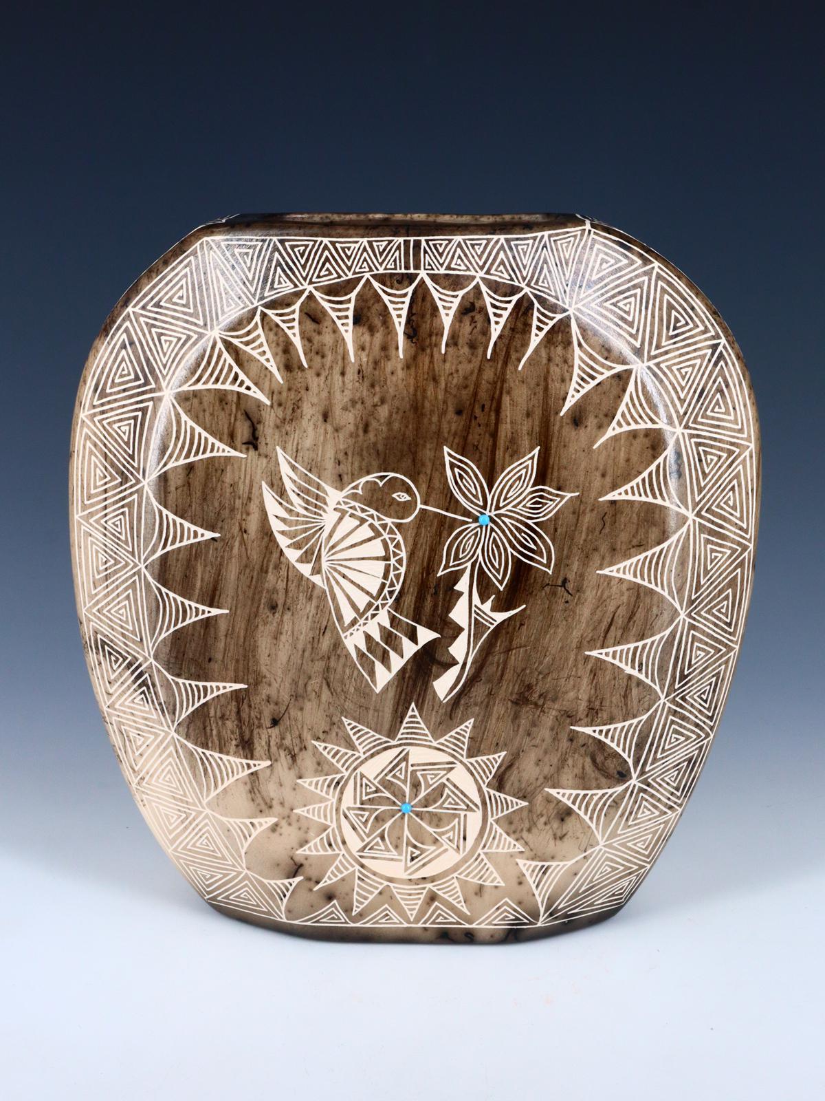 Etched Hummingbird Horsehair Acoma Pueblo Pillow Pot