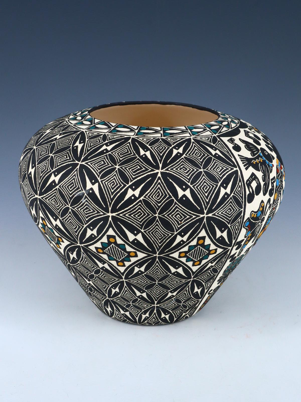 Santa Ana Etched Kokopelli Pottery Bowl