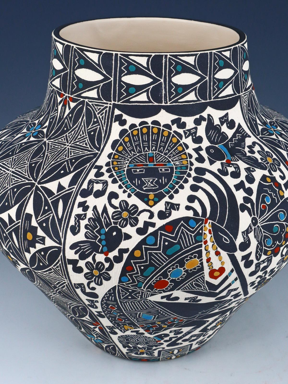 Santa Ana Etched Kokopelli Pottery Bowl