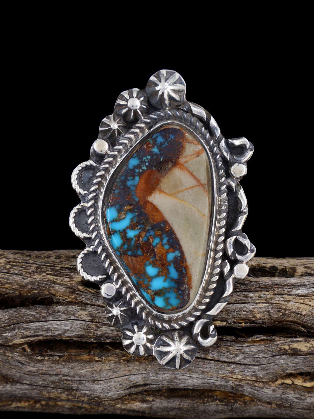 Navajo Pilot Mountain Turquoise Ring, Size 9 1/2