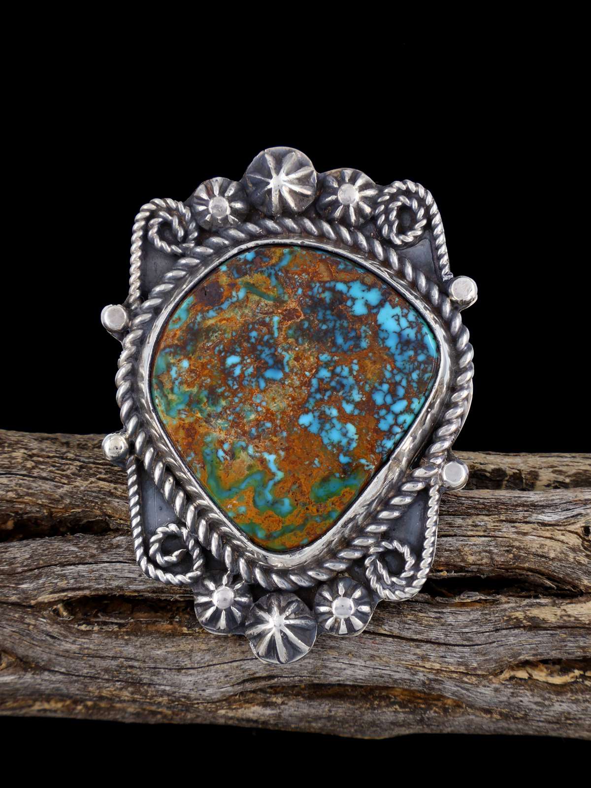 Navajo Pilot Mountain Turquoise Ring, Size 7 3/4