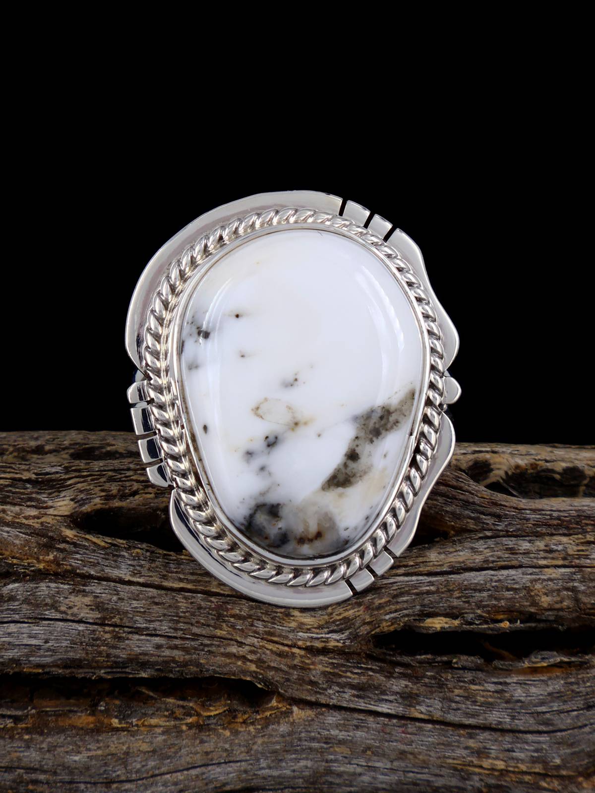 Sterling Silver White Buffalo Ring, Size 8 - PuebloDirect.com