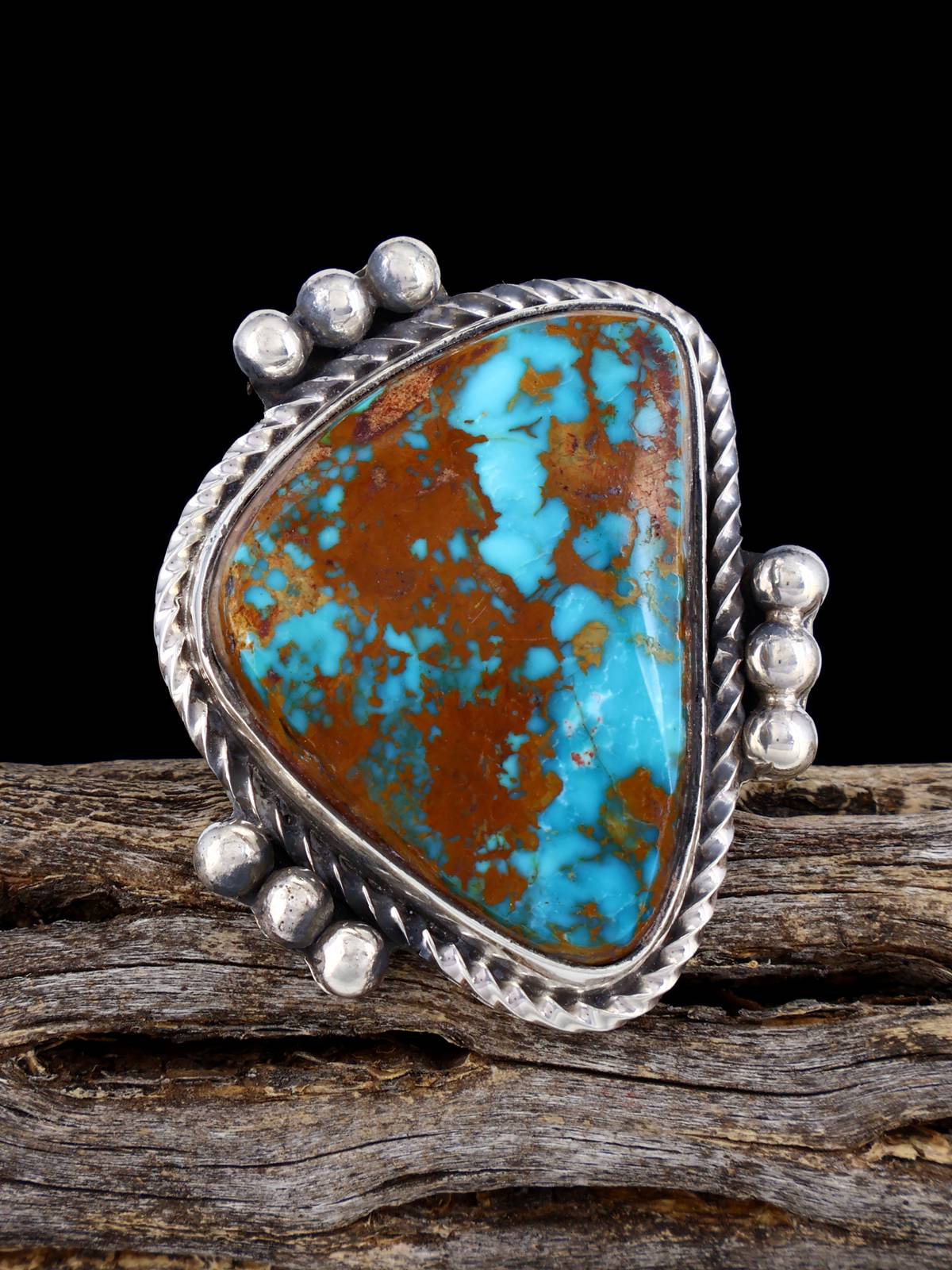 Navajo Pilot Mountain Turquoise Ring, Size 8 1/4 - PuebloDirect.com