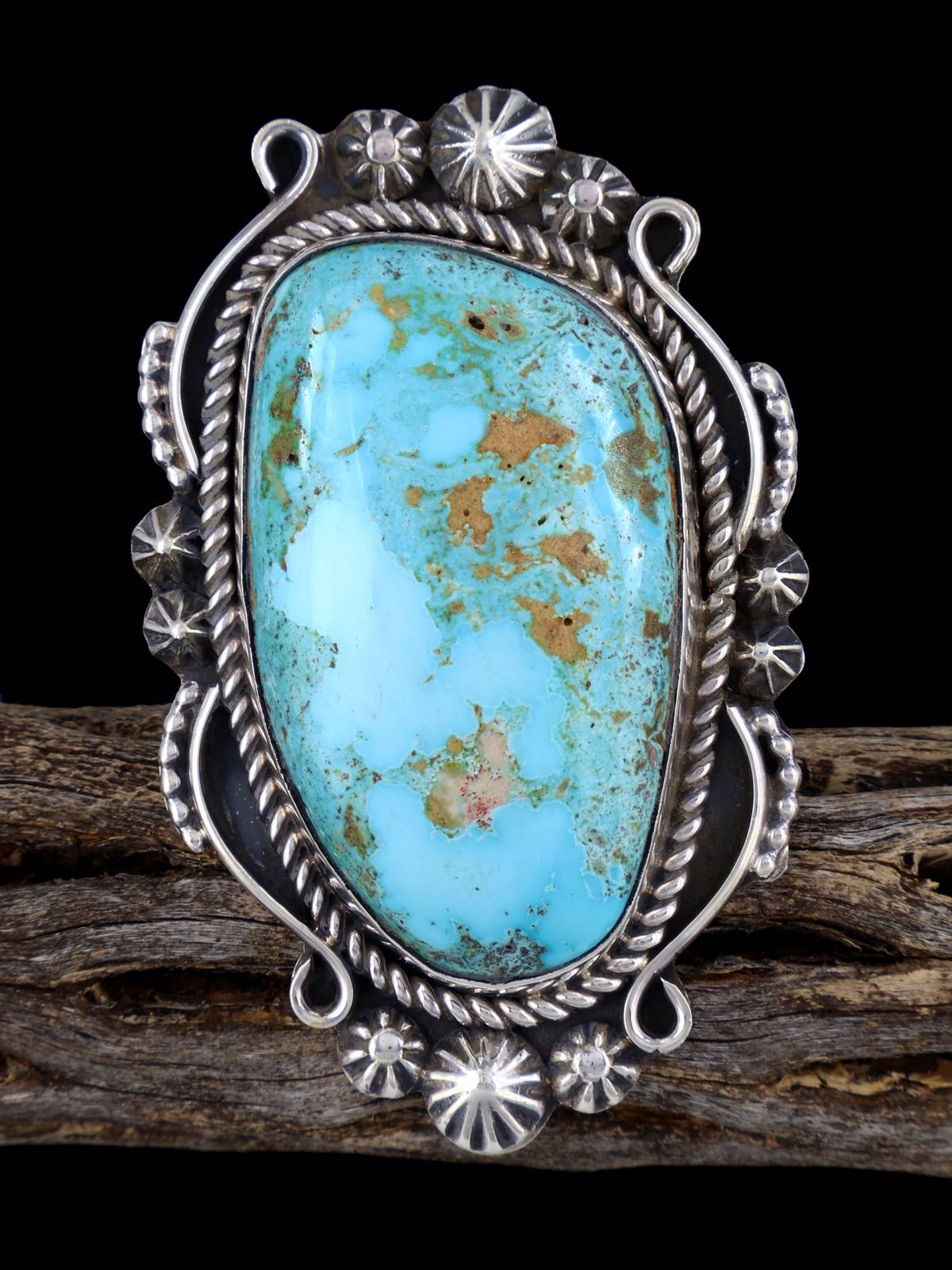 Navajo Pilot Mountain Turquoise Ring, Size 8 1/4 - PuebloDirect.com