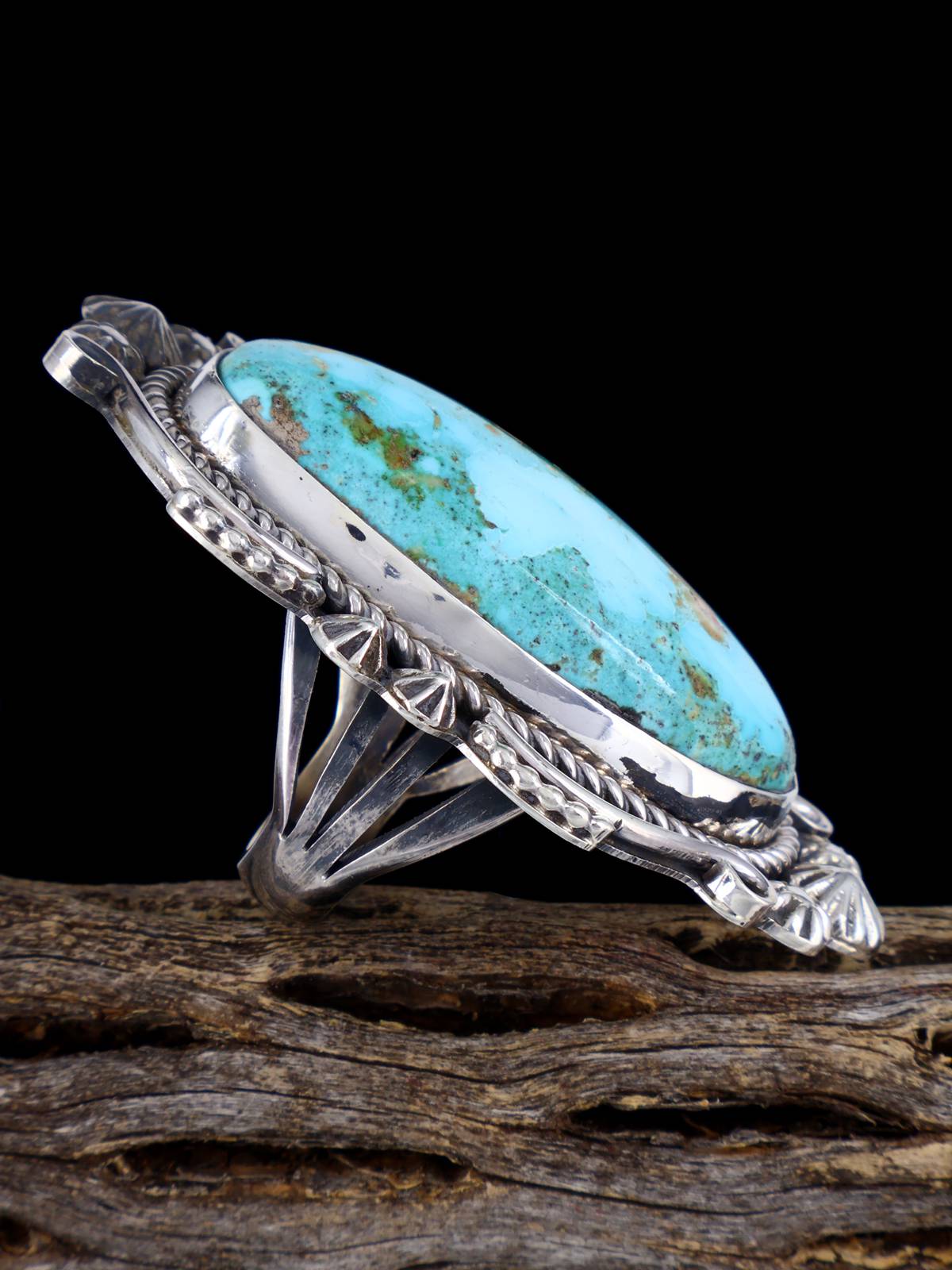 Navajo Pilot Mountain Turquoise Ring, Size 8 1/4 - PuebloDirect.com