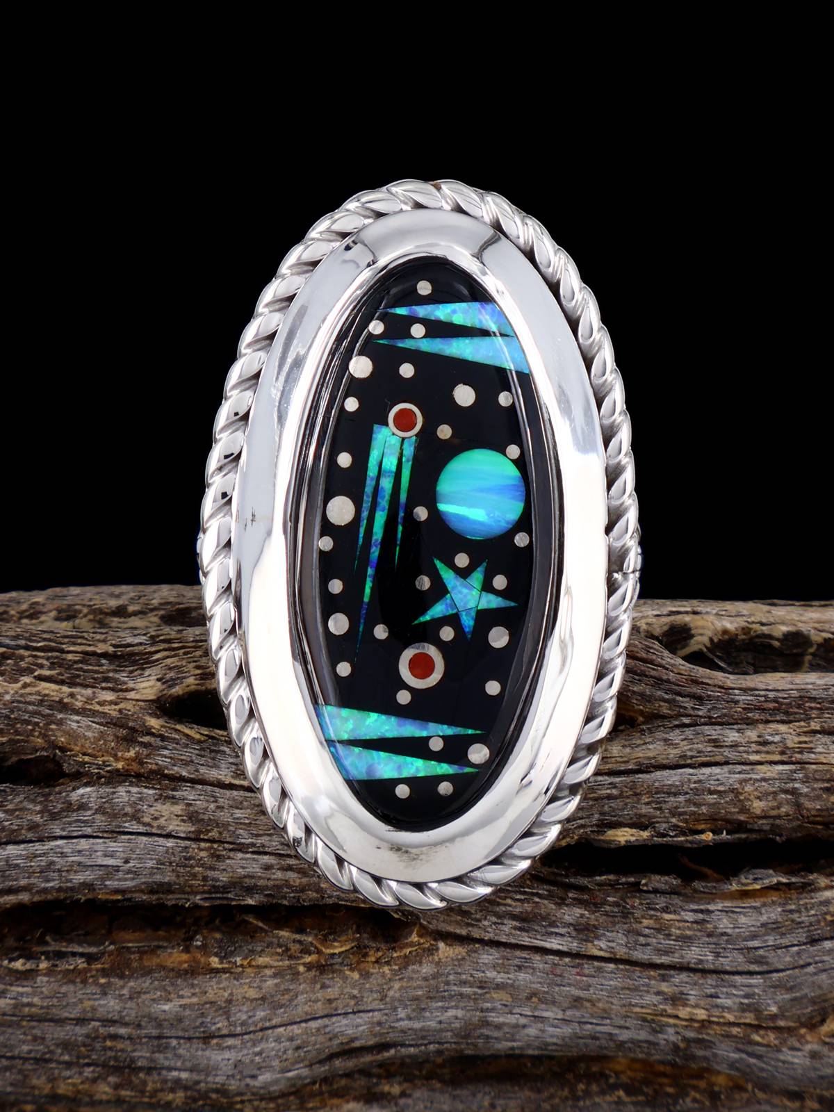 Night Sky Inlay Sterling Silver Ring Size 8 1/4 - PuebloDirect.com