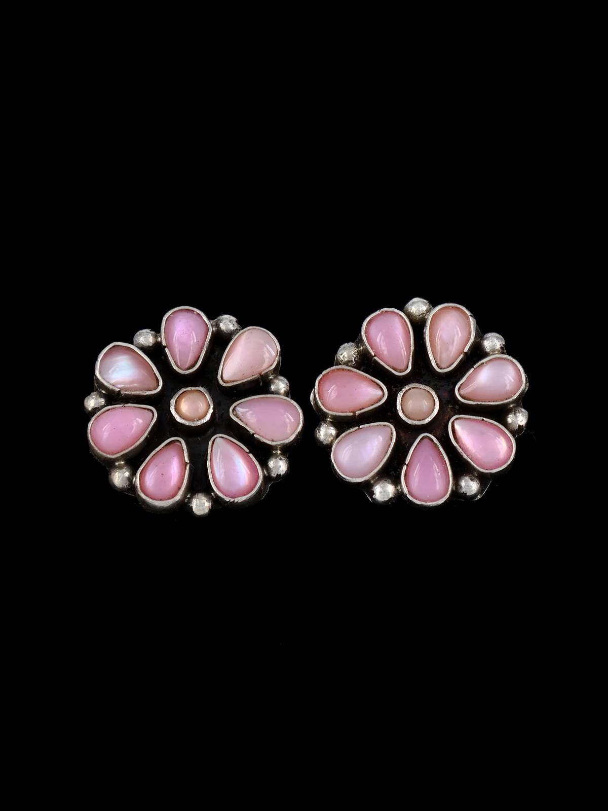 Navajo Pink Shell Sterling Silver Post Earrings - PuebloDirect.com
