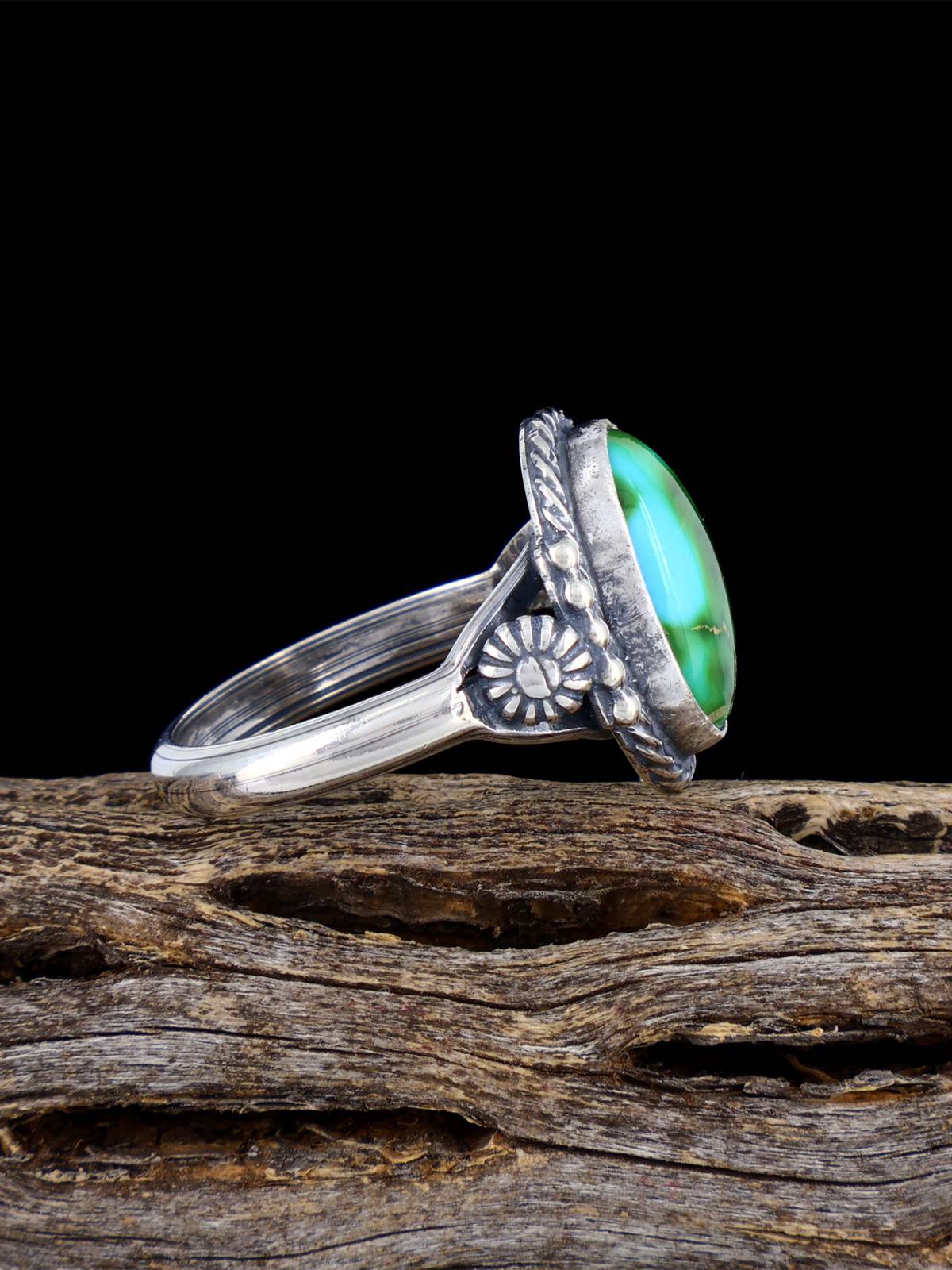 Native American Sonoran Gold Turquoise Ring, Size 8 3/4 - PuebloDirect.com