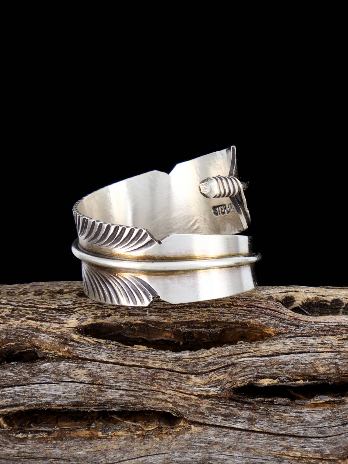 Navajo Sterling Silver Feather Ring Adjustable, Size 8+/- - PuebloDirect.com