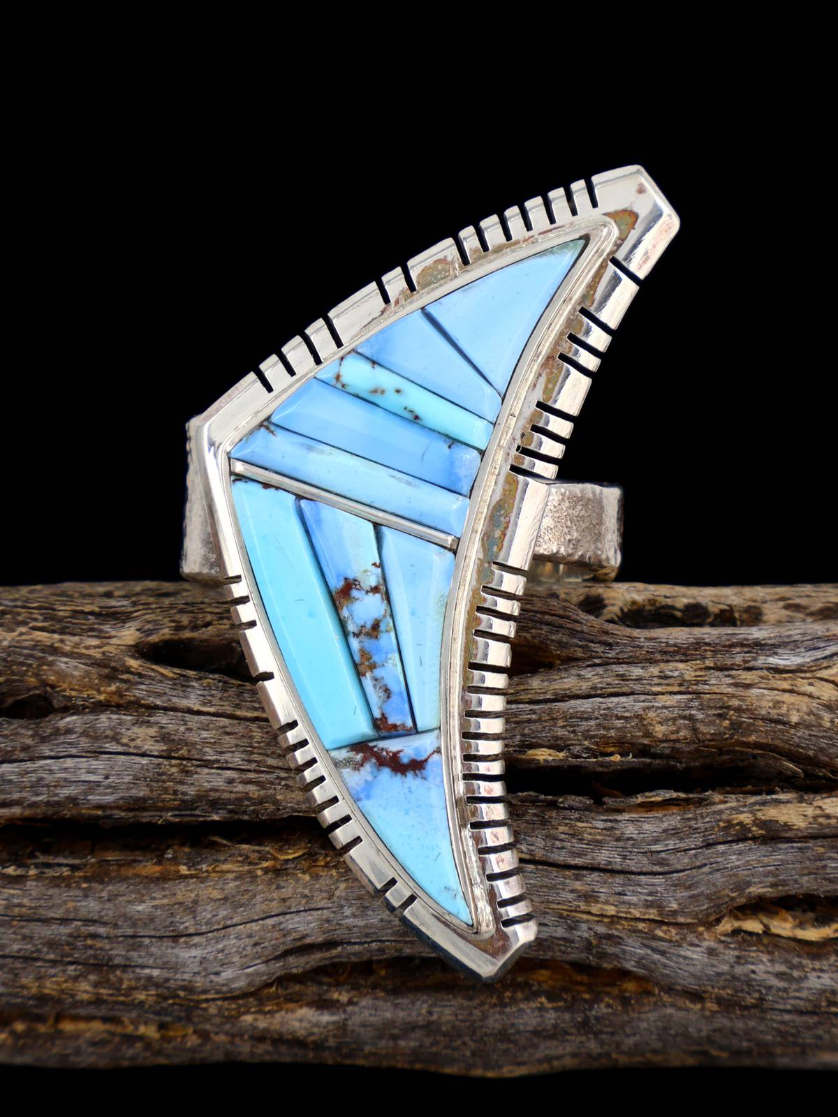 Golden Hill Turquoise Inlay Sterling Silver Ring, Size 11 1/4 - PuebloDirect.com