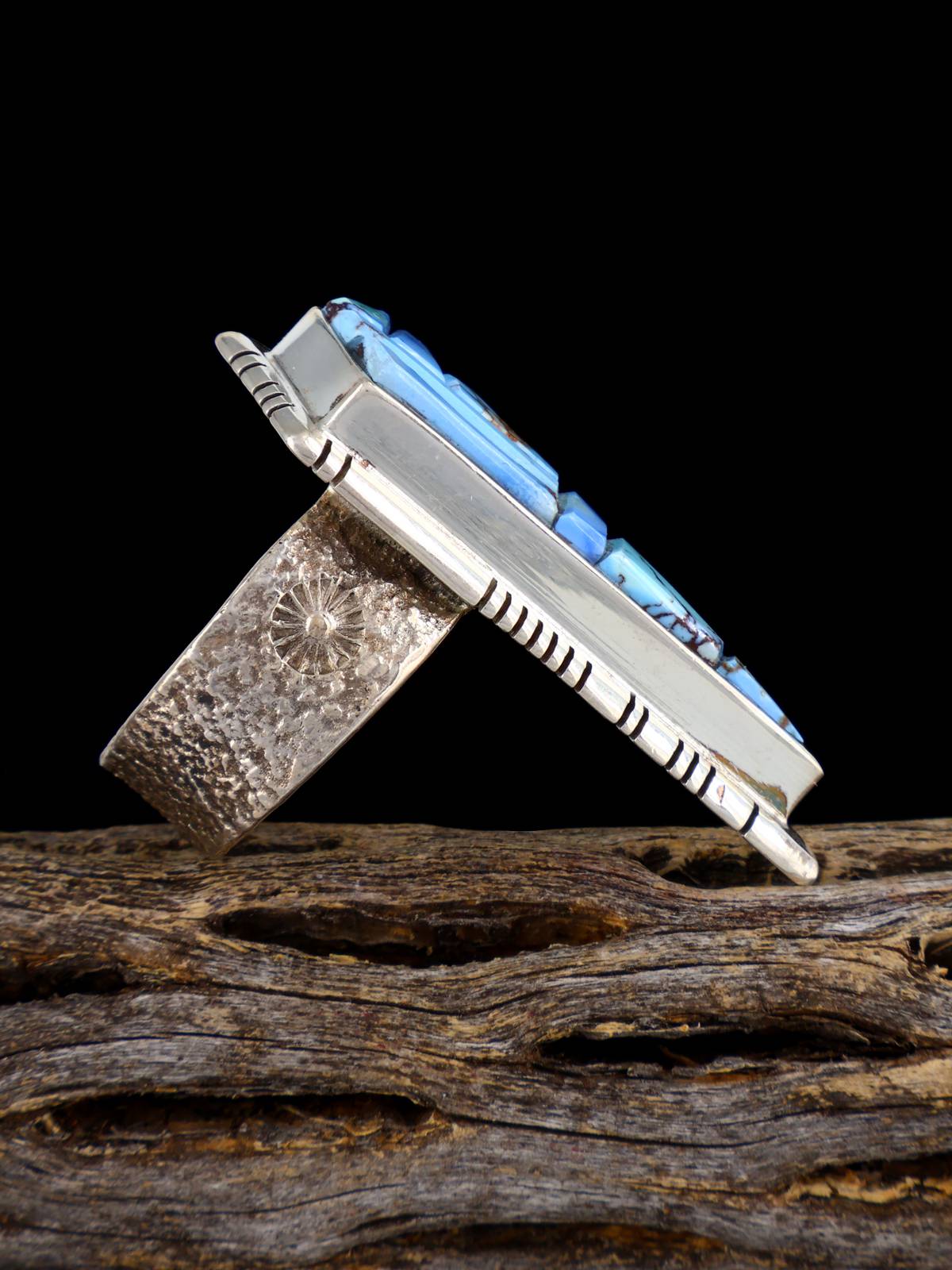 Golden Hill Turquoise Inlay Sterling Silver Ring, Size 8 1/4 - PuebloDirect.com