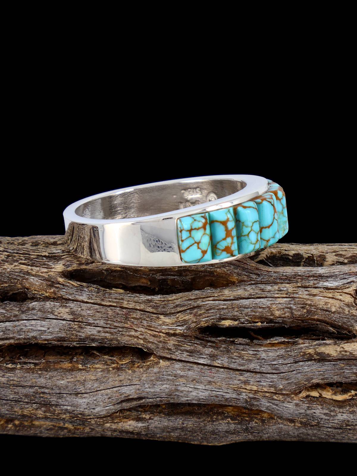 Navajo #8 Turquoise Cobblestone Inlay Ring, Size 13 1/2 - PuebloDirect.com