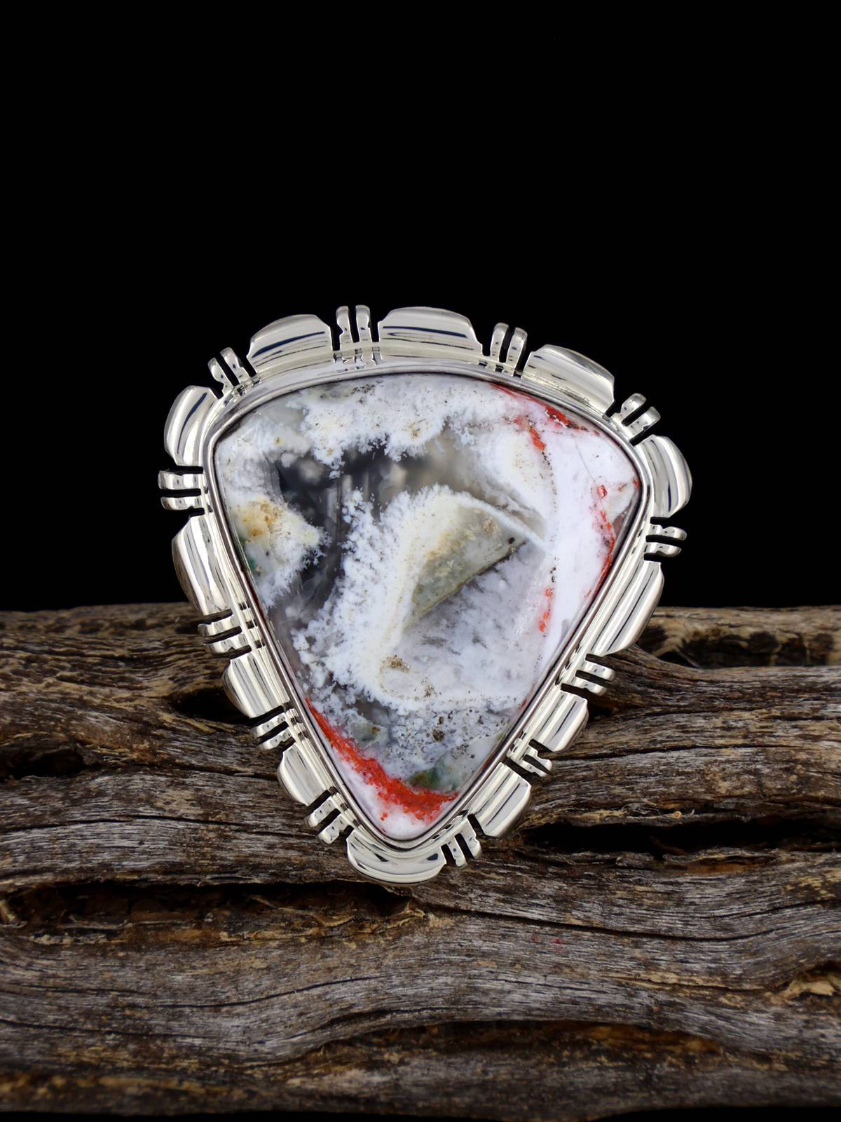 Navajo Sterling Silver Bumblebee Seam Agate Ring, Size 9 - PuebloDirect.com