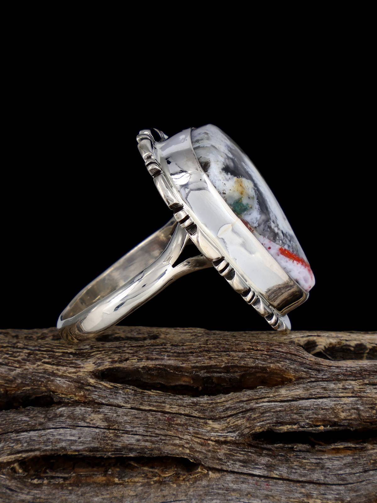 Navajo Sterling Silver Bumblebee Seam Agate Ring, Size 9 - PuebloDirect.com