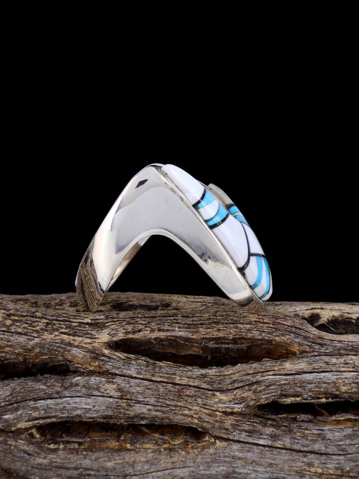 White Shell and Turquoise Inlay Ring Size 6 1/2 - PuebloDirect.com