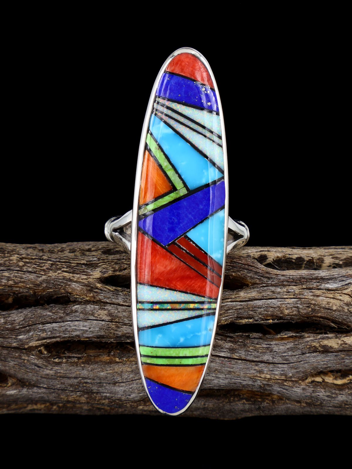 Multistone Inlay Sterling Silver Ring Size 8 1/2 - PuebloDirect.com