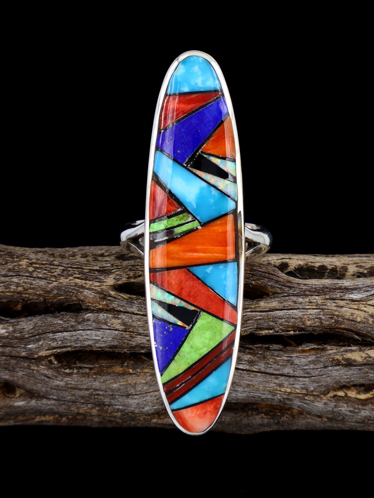 Multistone Inlay Sterling Silver Ring Size 9 - PuebloDirect.com