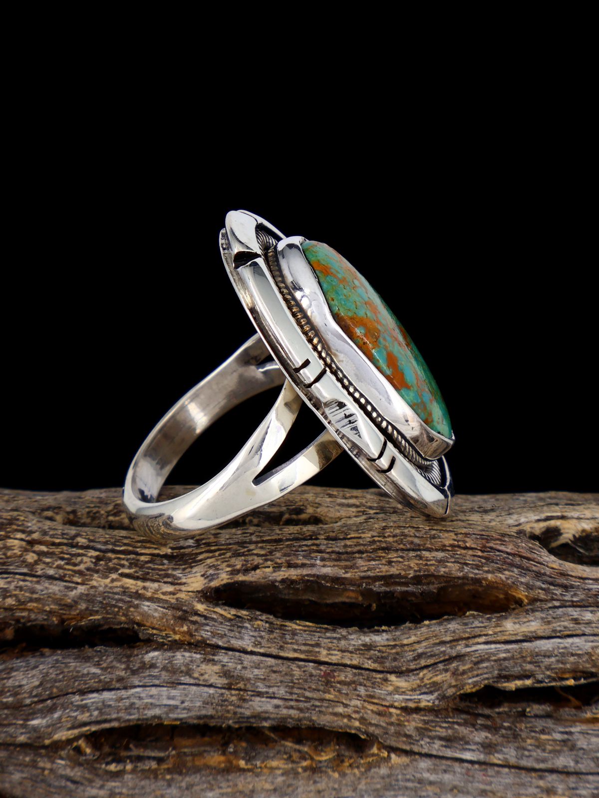 Navajo Sterling Silver Tyrone Turquoise Ring, Size 5 1/2 - PuebloDirect.com