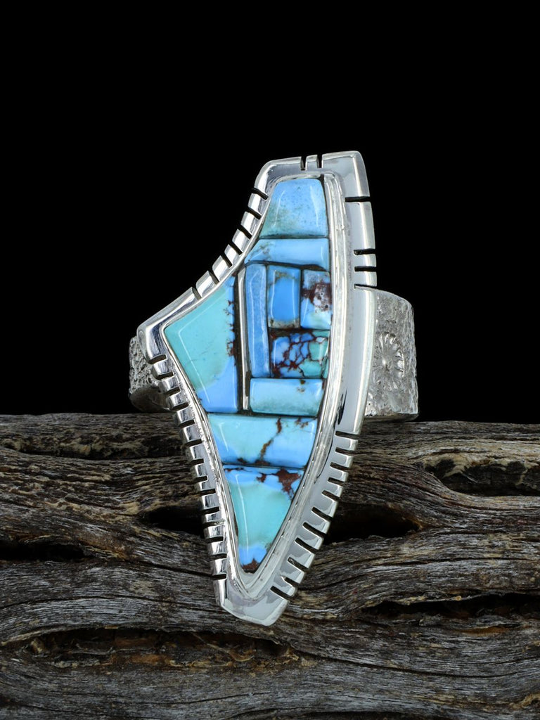 Golden Hill Turquoise Inlay Sterling Silver Ring, Size 9 1/2 - PuebloDirect.com