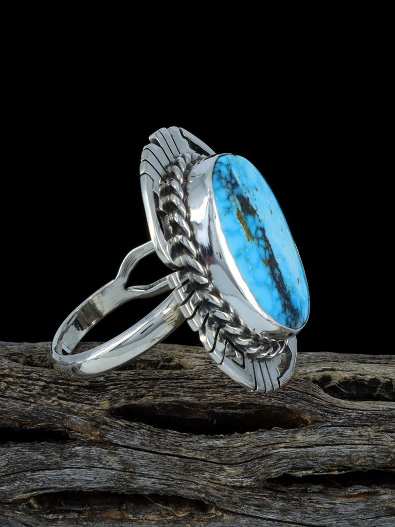 Sterling Silver Natural Kingman Turquoise Adjustable Ring, Size 8 1/2+ - PuebloDirect.com