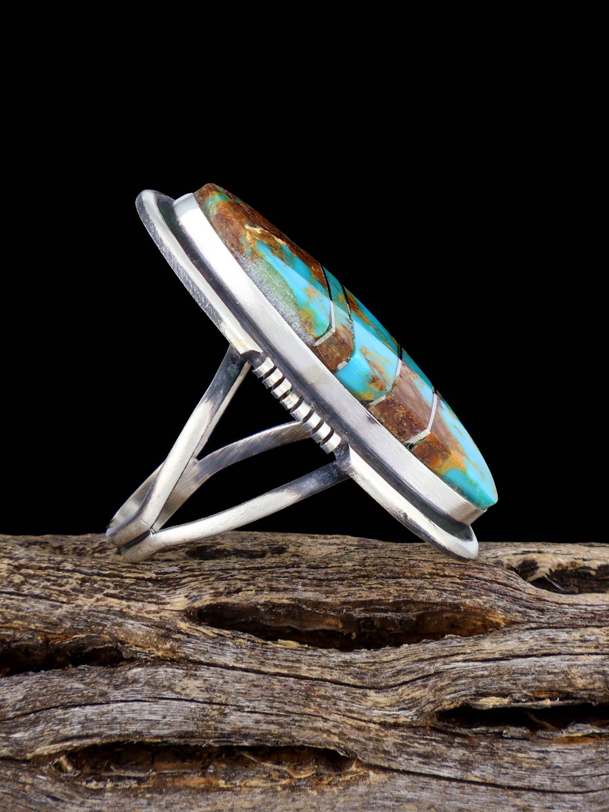 Navajo Turquoise Inlay Ring, Size 7 - PuebloDirect.com